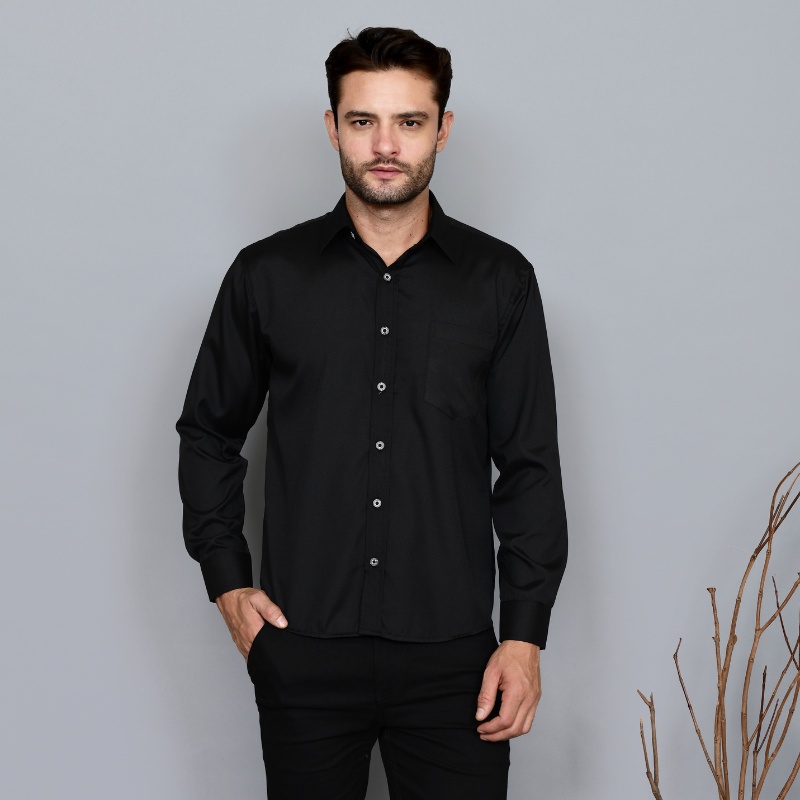 Kemeja Pria Basic Polos Lengan Panjang Slim fit Formal  Kantoran Casual - DNA Sares