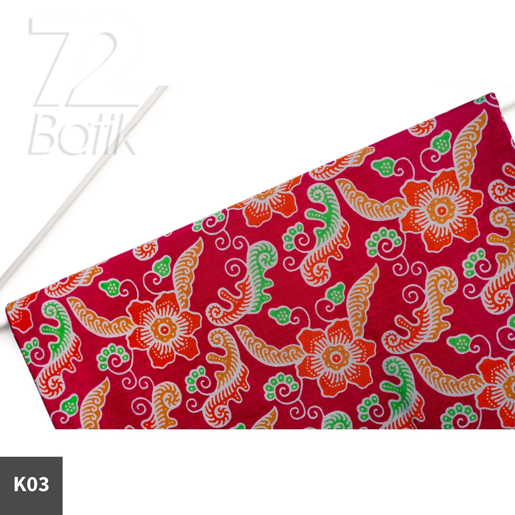 KAIN BATIK KATUN Premium Motif Kembang Warna Merah Orange Hijau 727235 Cap 72 Jarik Jarit Samping Kebat Panjang Batik Katun Modern Premium Bahan Seragam Batik Pernikahan Kantor Keluarga Murah Kamen Jadi Batik Bali Lembaran