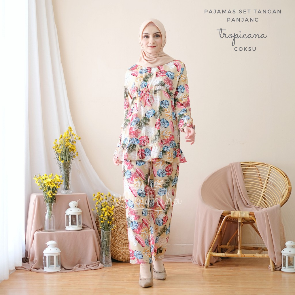 vSamantha - Pajamas Set / Piyama Set Muslim Rayon Rempel Busui Friendly - Tangan Panjang II-Tropicana Coksu