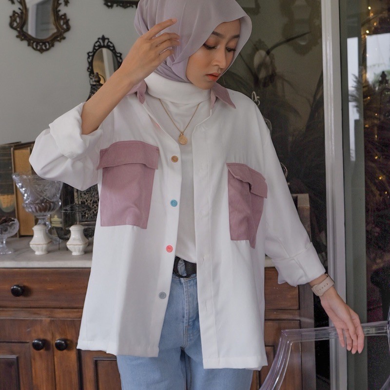 (LAST STOK) ORSA BLOCK COLOR PATTERN SHIRT | KEMEJA WANITA | PATTERN SHIRT-1