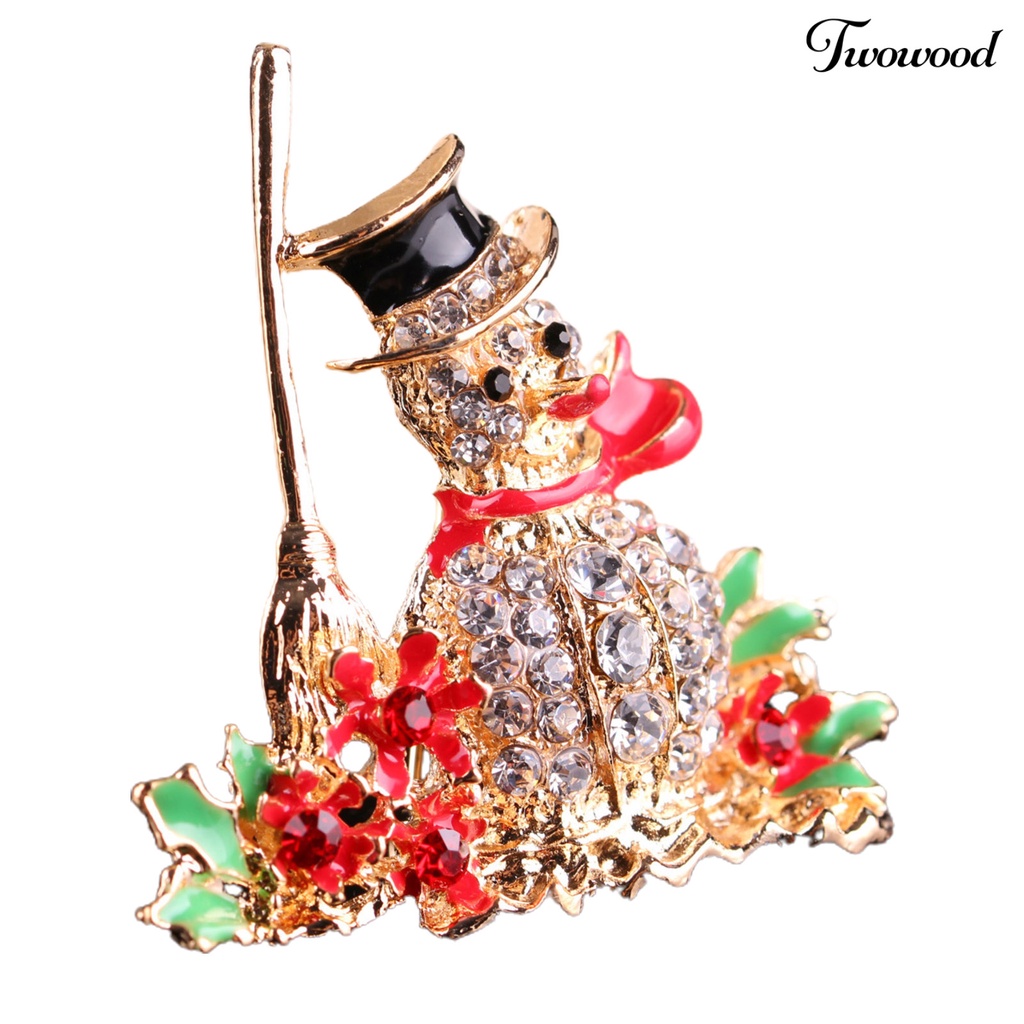 Twowood Brooch Pin Snowman Shape Decoration Jewelry Shiny Rhinestone Exquisite Brooch Christmas Gift