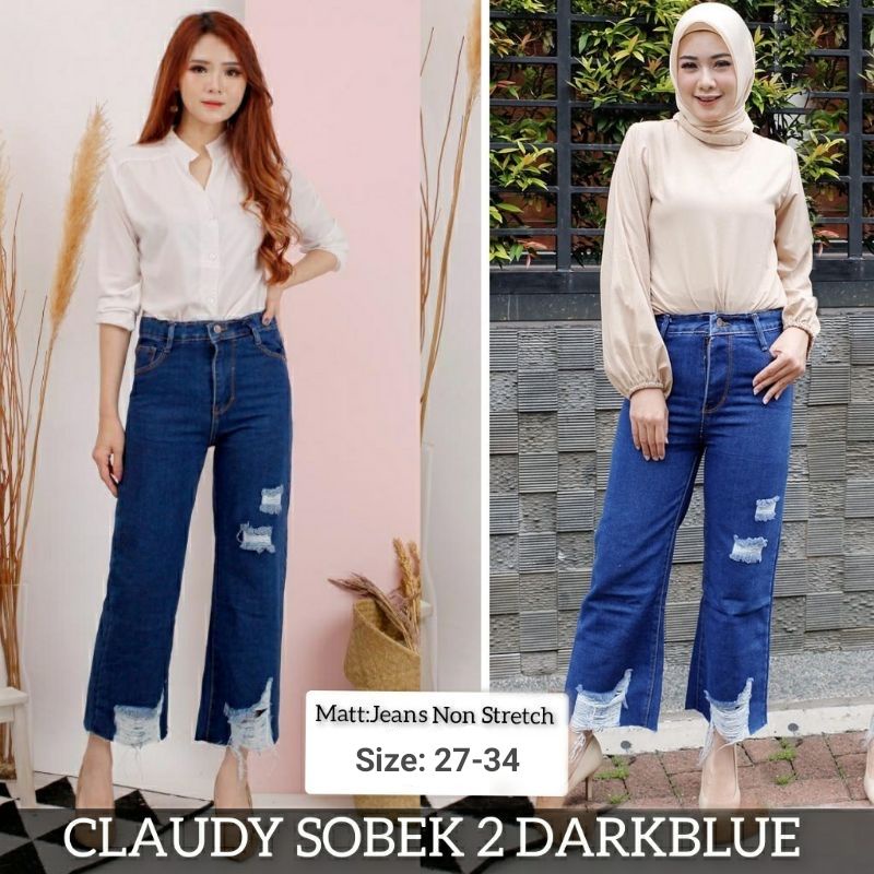 (Promo)Claudy Cullote Celana kulot jeans sobek rawis terbaru