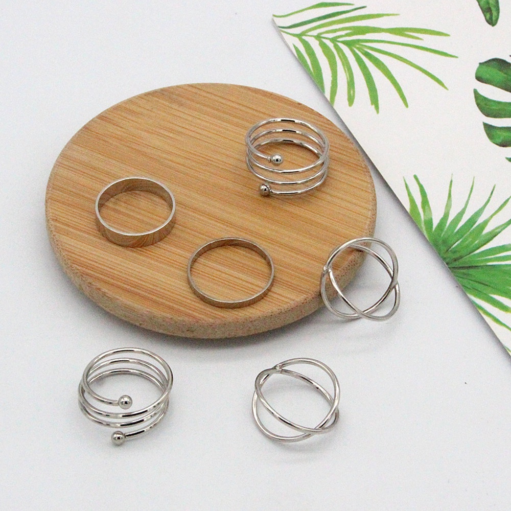 Korean version of the new geometric circle circular cross spring combination joint ring set of 6 210807