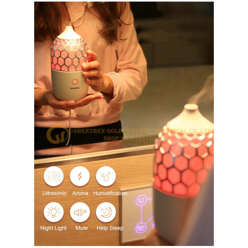 H49 Honeycomb Ultrasonic Diffuser Humidifier 7 LED Light 90ML