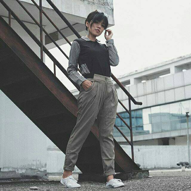 Houndstooth Pants Celana Basic