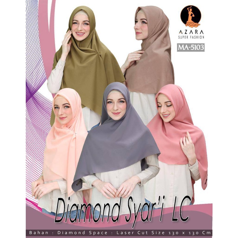 Jilbab Azara Diamond Syari 130x130 Hijab Segi Empat Diamon Syar'i Segi4 Polos Murah Square Termurah