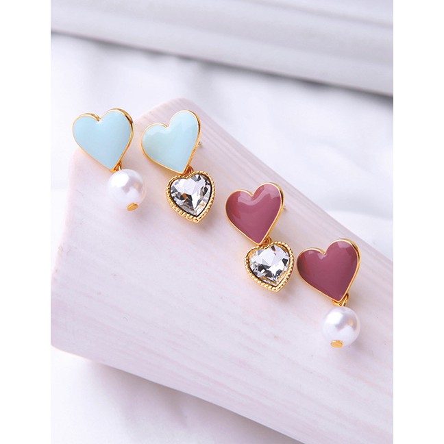 LRC Anting Tusuk Fashion Drop Glaze Love Pearl Earrings D13955