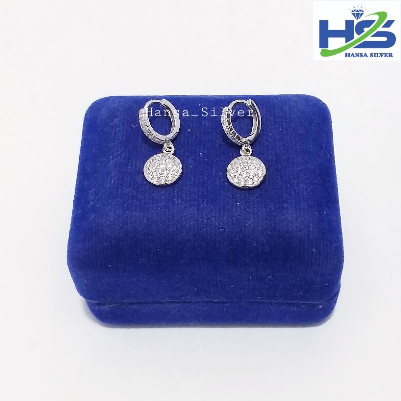 Anting Perak Asli Silver 925 Lapis Emas Putih Model Jepit Agogo Bulat - Anting Wanita Anti Karat