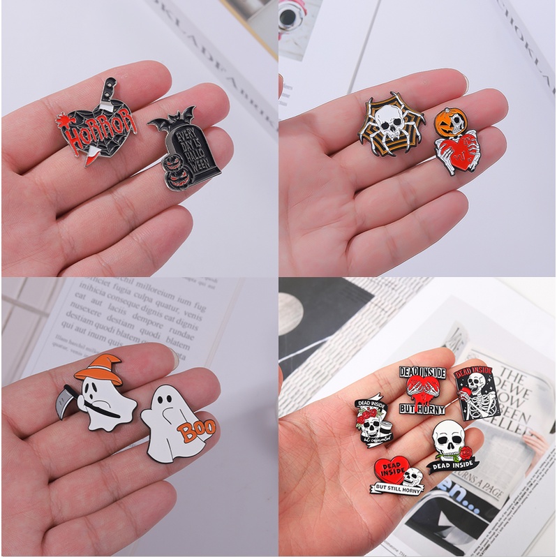 Bros Pin Enamel Desain Tengkorak Setan Peti Mati Gaya Gothic Punk Untuk Pesta Halloween