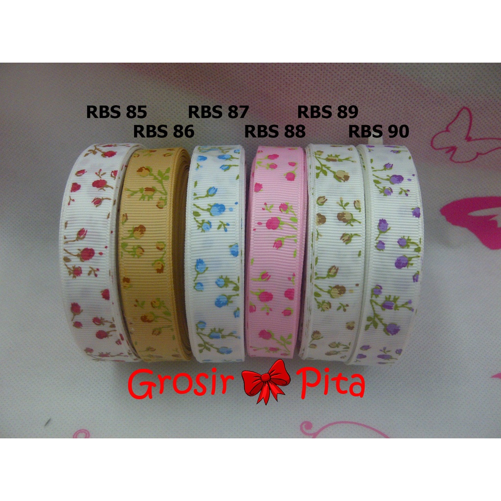 

(25 yard) Pita Grosgrain Motif Bunga RBS 85,86,87,88,89,90 | Toko Bahan Craft | Grosir Pita