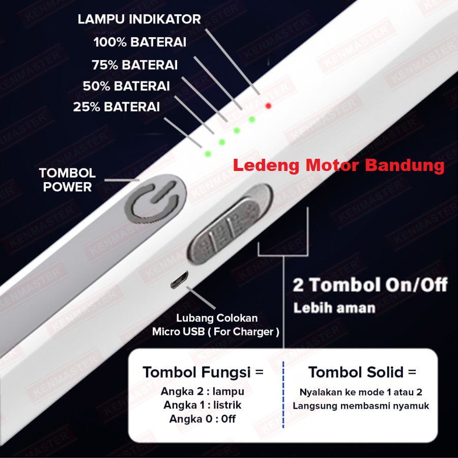 Raket Nyamuk Listrik KM-108 Smart Control Electric Lampu LED Sinar UV