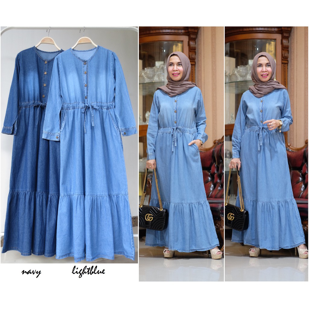 KT2-491 gamis jeans serut - allsize fit to L - LD 98-100cm Pj 130cm - matt jeans - 139rb
