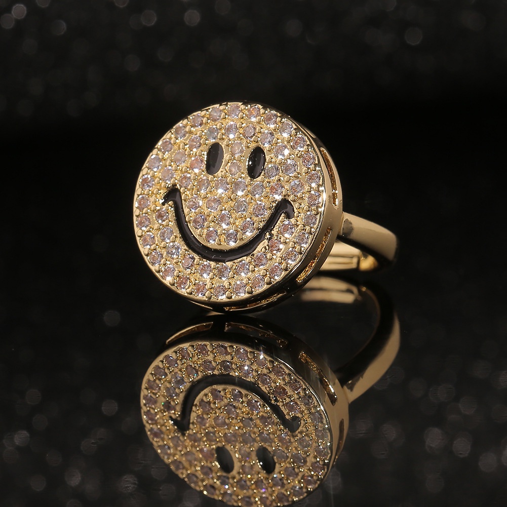 Baru personalized perhiasan tangan tembaga berlapis emas mikro bertatahkan zircon round smiley cinci