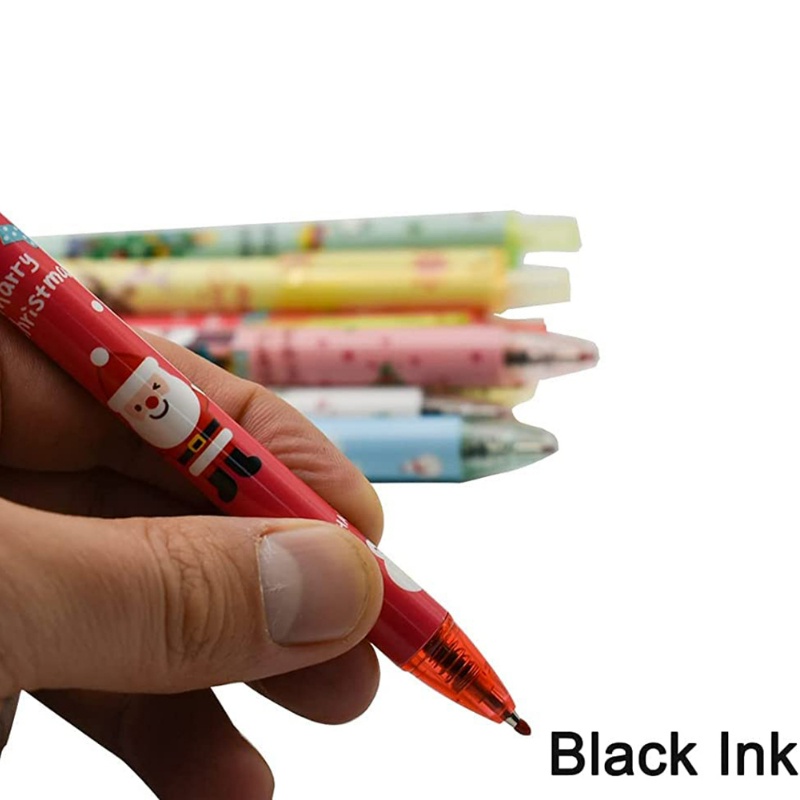 Pulpen Gel Hitam Retractable Motif Kartun Snowman / Rusa / Pohon Natal Untuk Stationery Sekolah / Kantor