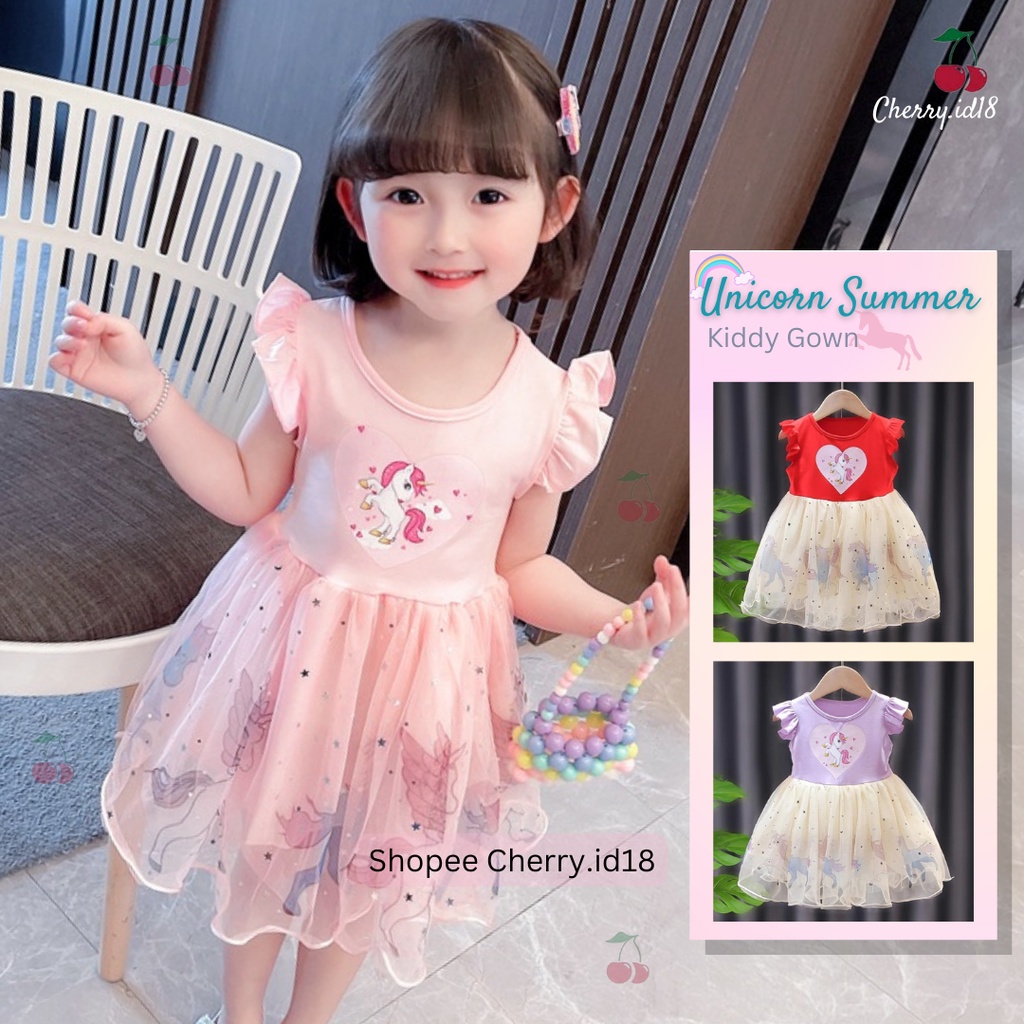 Cherry COD Dress Anak Unicorn / Baju Anak Perempuan / Baju Unicorn / Baju Pesta Anak Perempuan D41