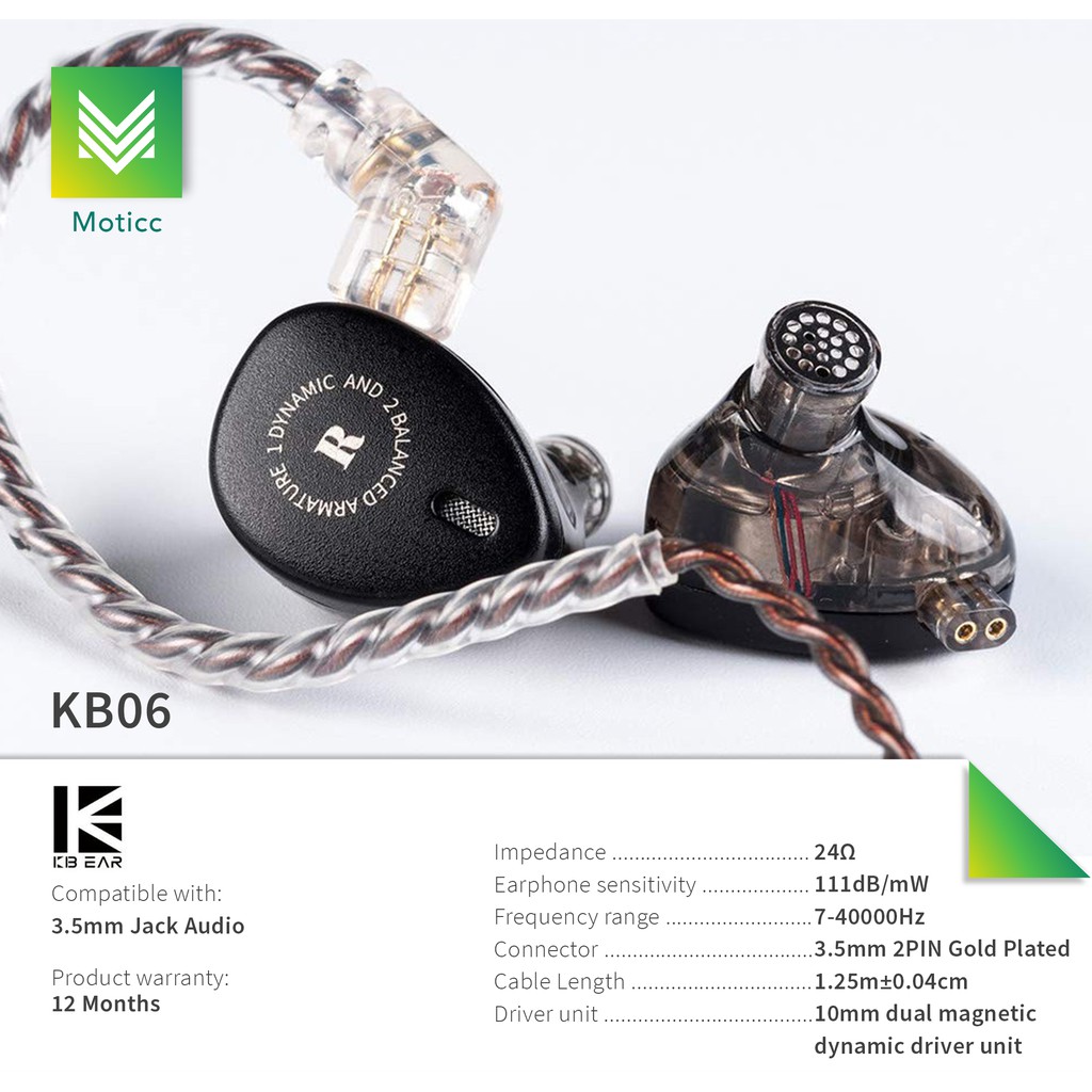 [Dikirim dari Jakarta] KBEAR KB06 with Mic 2BA+1DD Hybrid Drivers Earphone HIFI DJ