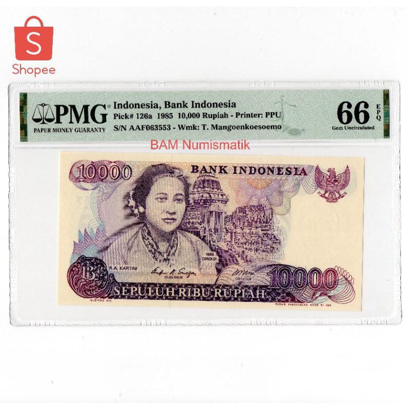 Indonesia PMG 66 10000 10.000 Rupiah 1985 RA Kartini