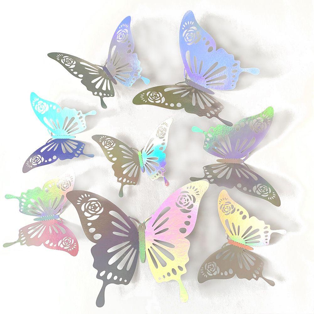 Solighter 12 Pcs/Pack 3D Kupu-Kupu Stiker Dinding Hadiah Dekorasi Rumah Pernikahan Nikmat Berongga Kupu-Kupu Decals
