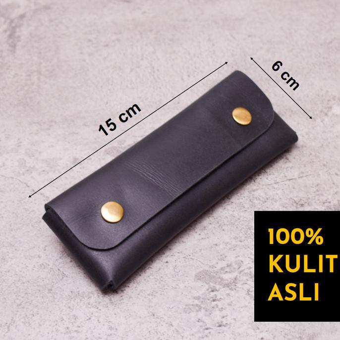 

leather pen case tempat pensil kulit asli warna hitam leather goods