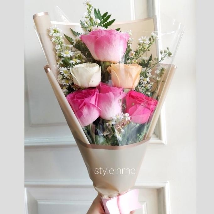BUKET BUNGA MAWAR ASLI ROSE PINK BOUQUET WISUDA VALENTINE ANNIVERSARY