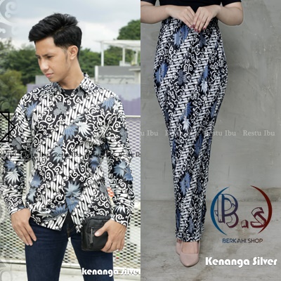 BATIK COUPLE / BAJU BATIK COUPLE / BATIK SET / SETELAN COUPLE ROK PLISKET / ROK PLISKET COUPLE KAMEJA BATIK / COUPLE MURAH / ROK PLISKET COUPLE LENGAN PANJANG / ROK BATIK PLISKET COUPLE/ MOTIF KENANGA SILVER