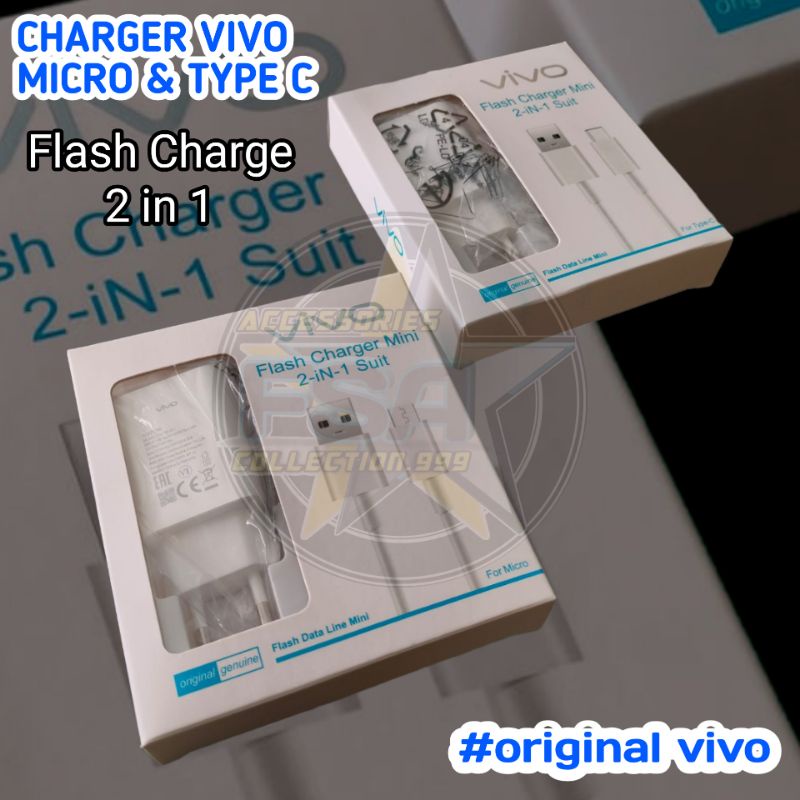 Charger Original VIVO Fast charging 5v -2A Vivo Type C &amp; Micro Y12 | Y83 | Y11 | Y15 | N95 | Y93 &amp; Charger Vivo V11 V9 V7 V5