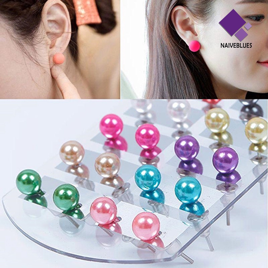 12 Pasang Anting Stud Bentuk Bola Mutiara Tiruan Untuk Wanita