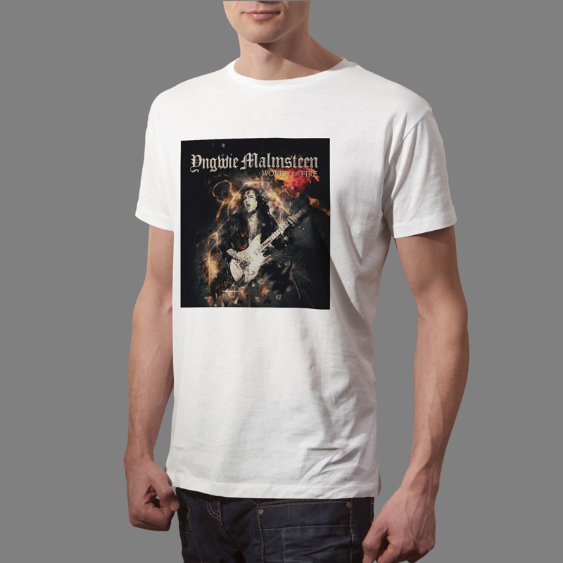 Kaos Yngwie J Malmsteen World on Fire Tshirt Casual Bahan Katun Unisex T-Shirt