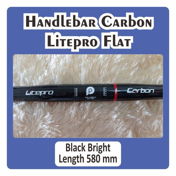 Handlebar Flat Carbon Litepro Superlight 25.4 mm Panjang 580 mm 580 mm Hitam Glossy Gloss Gilap