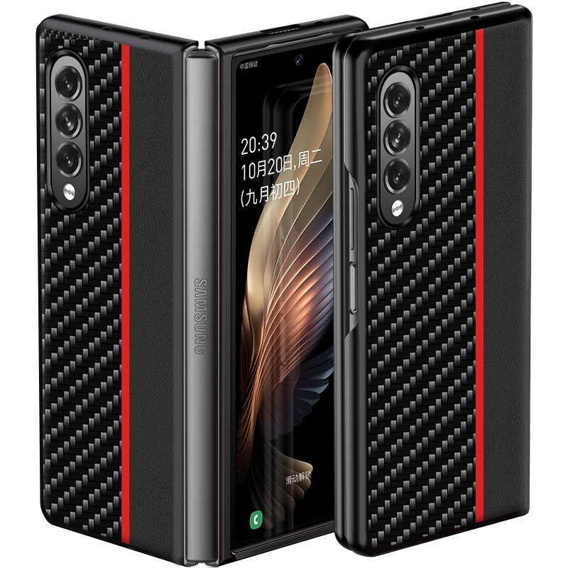 Samsung Galaxy Z Fold3 Fold 3 raCaseta Case Carbon Fiber Leather Cover Casing Kombinasi Soft Case & 