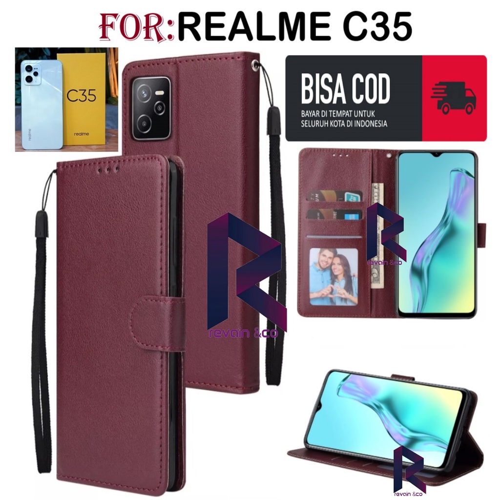 FLIP COVER REALME C35 CASING FLIP WALLET LEATHER KULIT PREMIUM SARUNG BUKA TUTUP FLIP CASE REALME C35 TERBARU