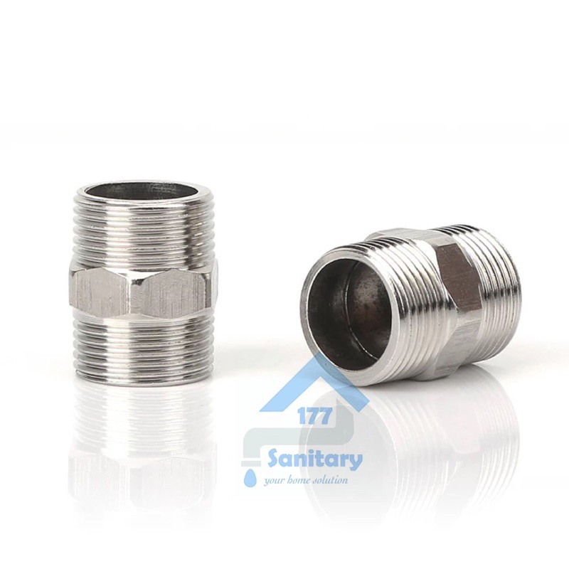 Double nepel 1/2 inch stainless DN12- dobel nepel fitting sambungan pipa keran air dobel naple spare part conector stenlis /X5