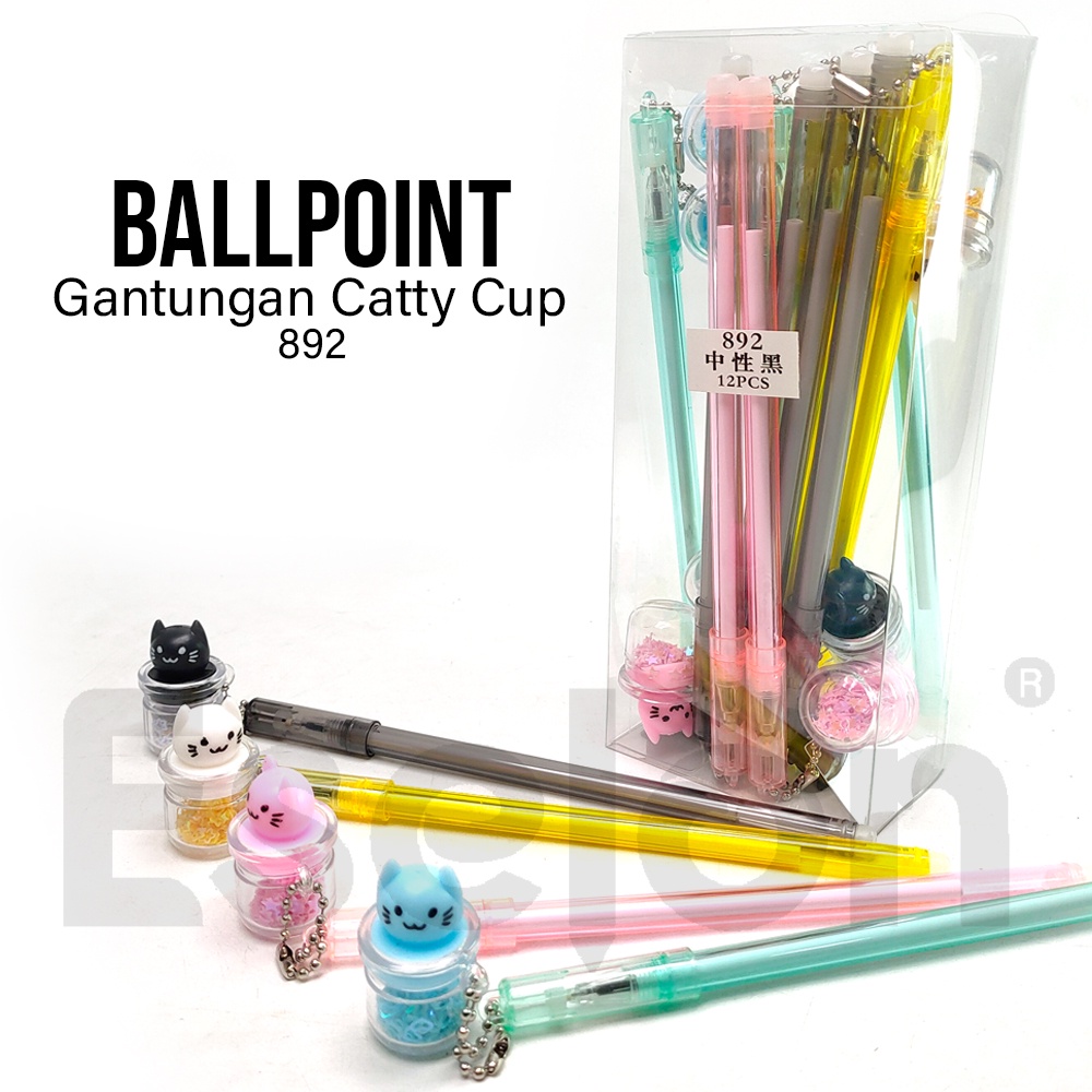 Pulpen Gel Gantungan Fancy Import Korea Motif Cat Kucing Cup 892 Promo Bisa Cod