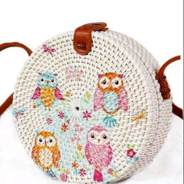 

Tas Rotan Bali Deco Lukis Motif Burung Hantu Owl Trl047 Diameter 20cm-Multicolor