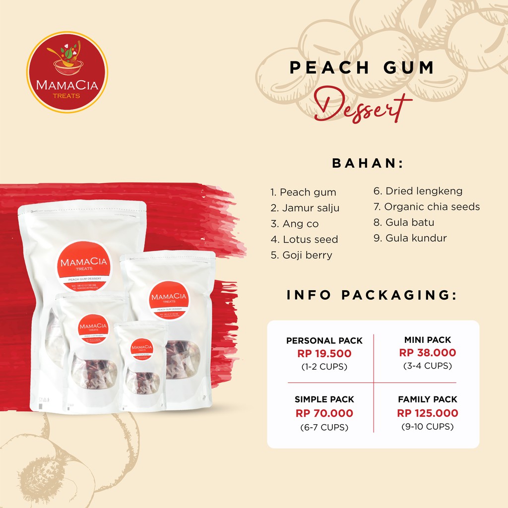 

Paket Peach Gum Komplit Kualitas Super Grade A+ / Tao Jiao / Mamacia Treats Personal Pack
