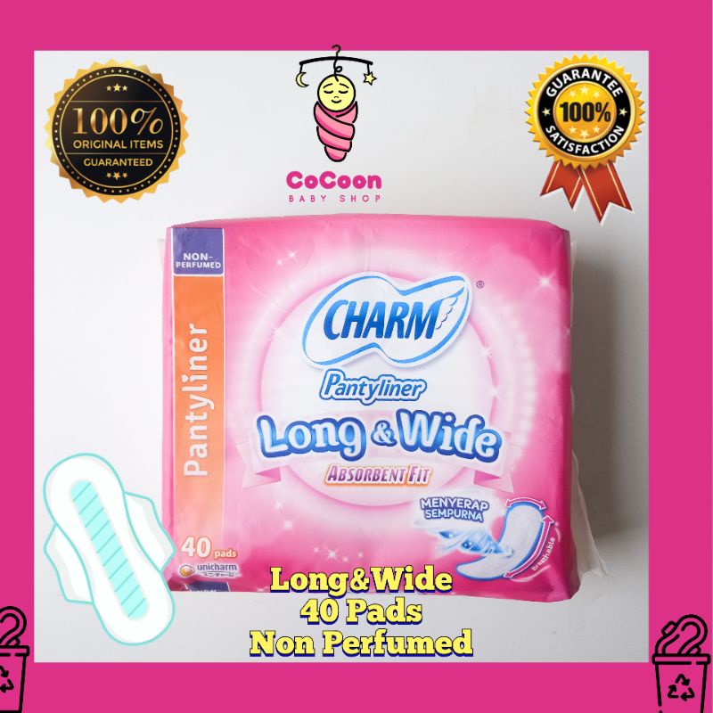 Original Pembalut Wanita Charm Long & Wide Pantyliner 40 Pads Exp Baru