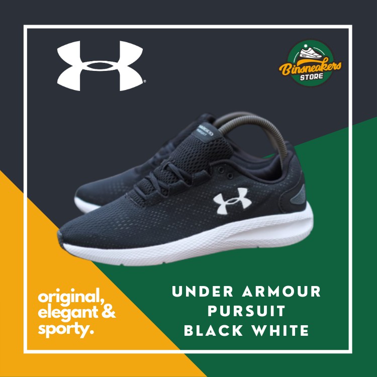 Sepatu Sneakers Under Armour Pursuit Black White / Sepatu Casual / Sneakers Pria / Sneakers Original