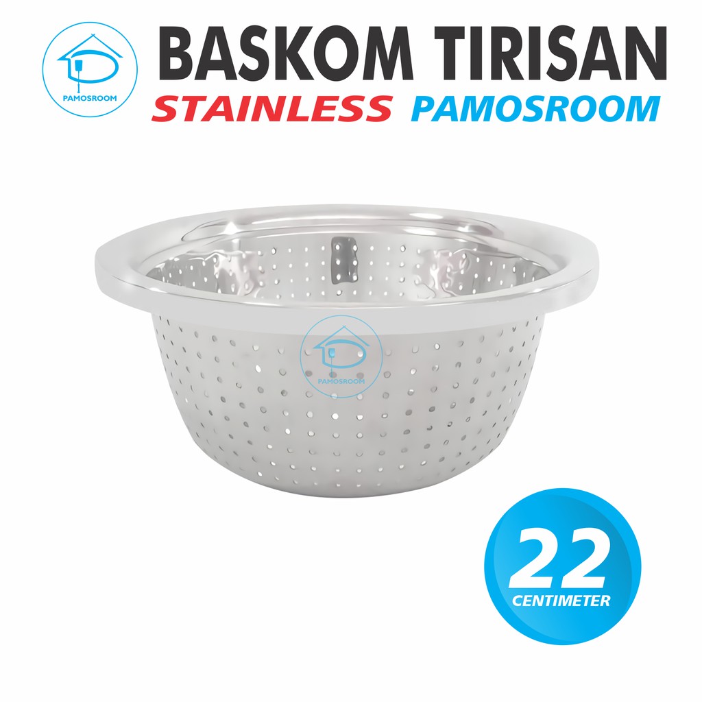 Baskom Tirisan Mangkok Lubang Serbaguna Stainless Steel 22cm Wadah Mangkok Cuci Buah Sayur