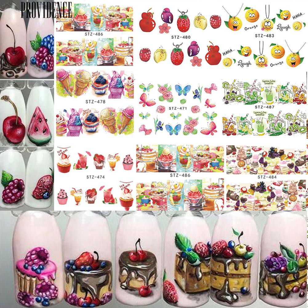 [Bayar Di Tempat] 18 Lembar Kue Es Krim Buah Colorful Transfer Air Nail Art Decal Stiker