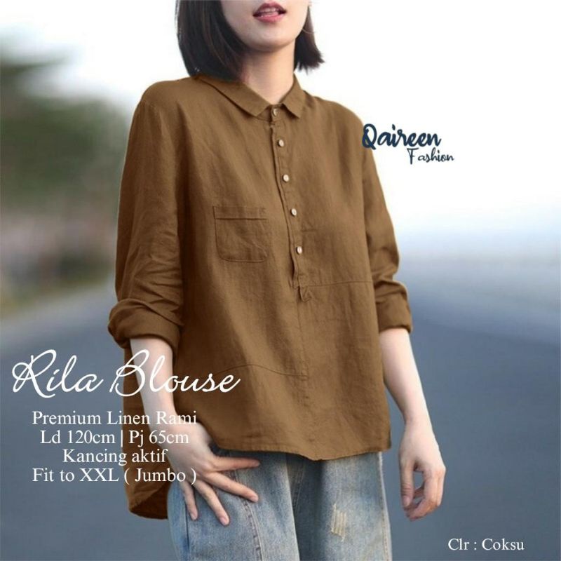 jual atasan wanita oversize gemuk dress blouse blus kemeja tunik jumbo kancing kekinian tren murah k