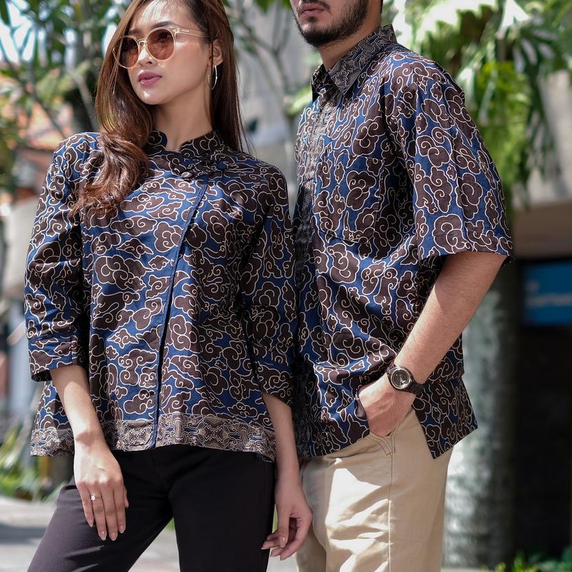 New Arrival|1.1RA-129|BATIK TRUSMI Sarimbit Keluarga Couple Set Kemeja Lengan Pendek dan Blouse Bali