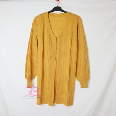 Bubble Long Cardy | Cardigan Rajut Wanita | long outer cardy-MUSTARD