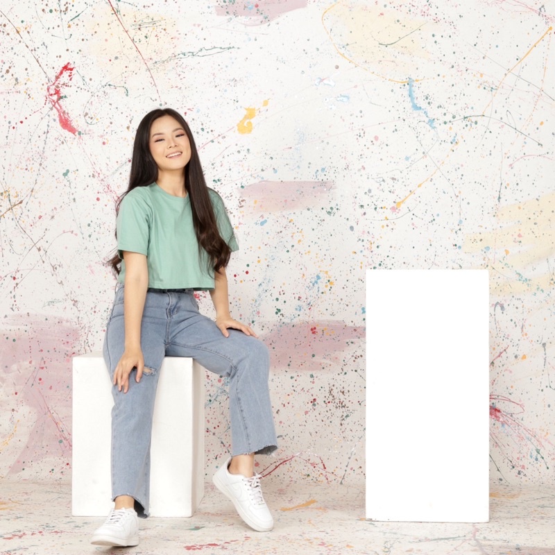 Calluella Crop top / kaos wanita / crop tee / kaos harian / crop top harian / hijau sage
