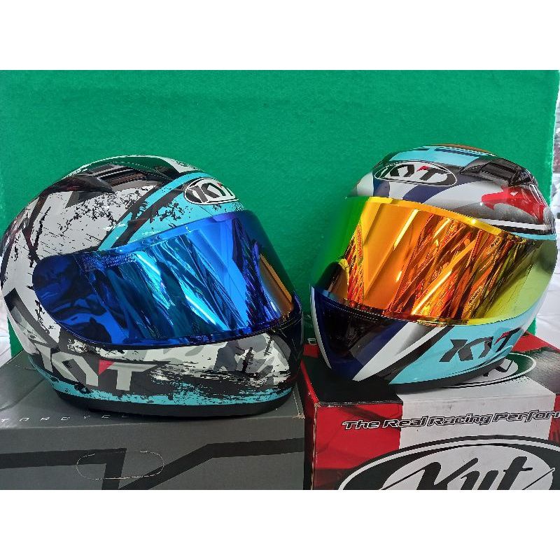 Kaca helm full face flat visor iridium blue buat helm kyt rc-7/kyt r10/k2r/mds viktori