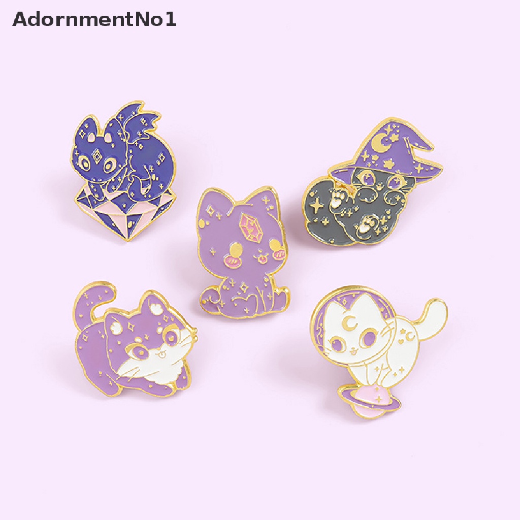 (AdornmentNo1) Bros / Pin Enamel Bentuk Bulan / Bintang / Kucing Ungu / Penyihir / Luar Angkasa