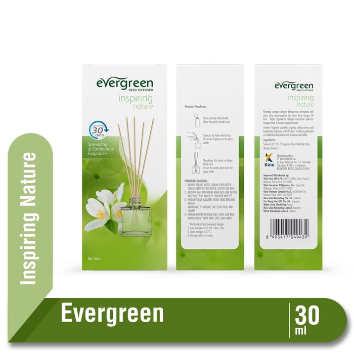 PERA418 PENGHARUM RUANGAN EVERGREEN REED DIFUSER WITH BOTOL SET 30ML