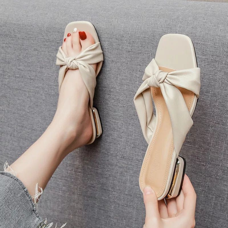 Sandal  Silang Ikat Sendal Hak Tahu Wanita 3cm Motif Selobong BTS Selop Hak Tinggi High Heels