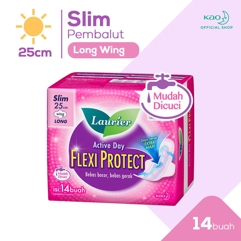 Laurier Flexi Protect Pembalut Wanita Bebas Gerak Seharian Saat Hari Deras 25cm Long Wing Daya Serap Ektra Isi 14 Buah