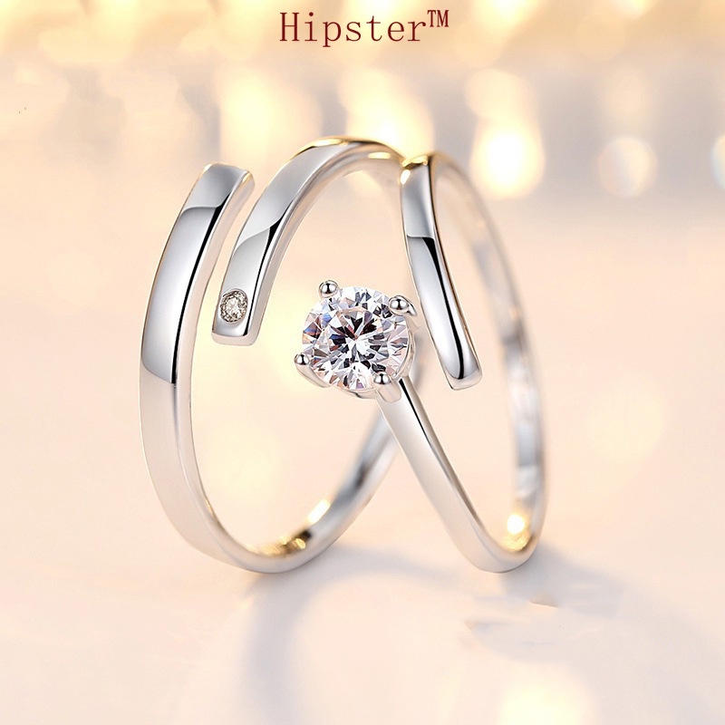 Korean Style Elegant Fashion Romantic Sterling Silver Couple Adjustable Ring