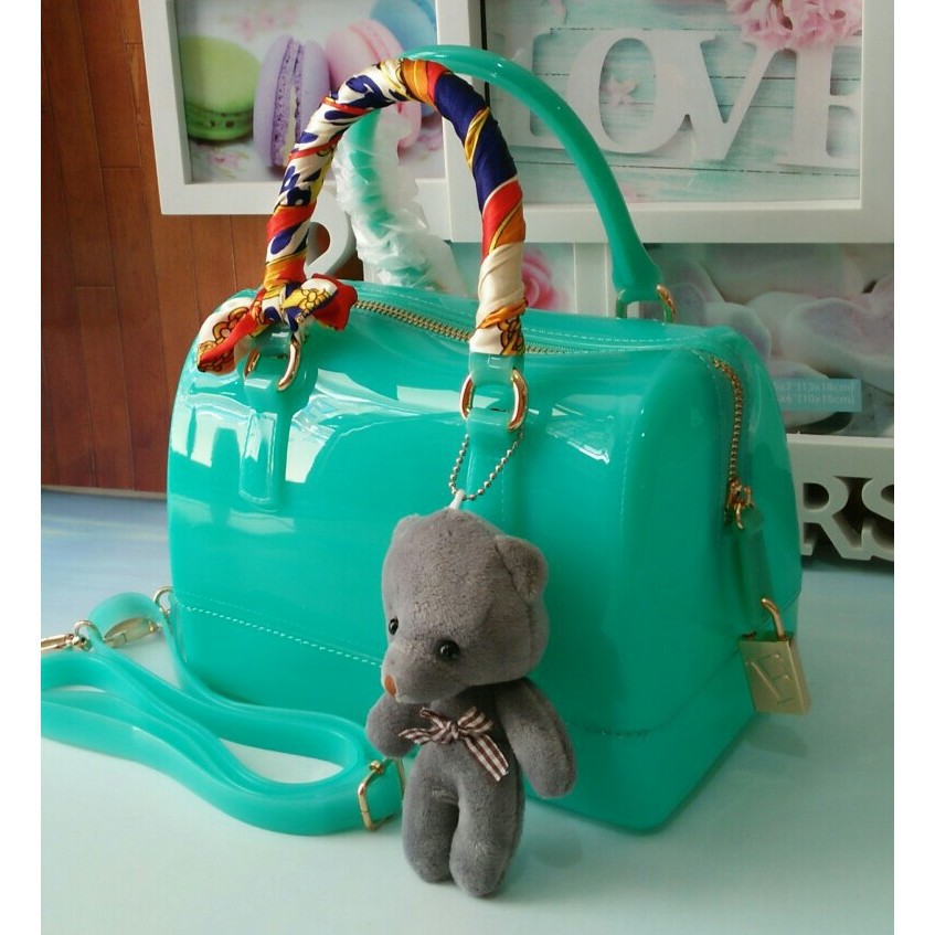 Best Seller Tas Pesta Wanita Branded Furla Tabung Jelly Mini Warna Hijau Tosca